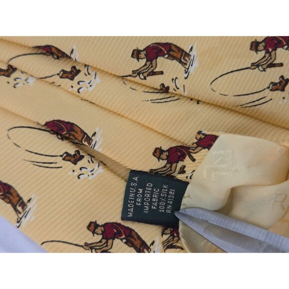Ralph Lauren Tie Fishing RLL Yellow Silk Fisherman Made In USA - Picture 7 of 7